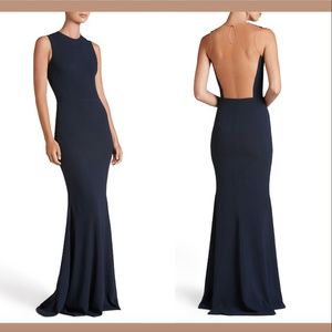 NWT $298 Dress the Population‎ Eve Crepe Mermaid Gown Blue [ Large ]